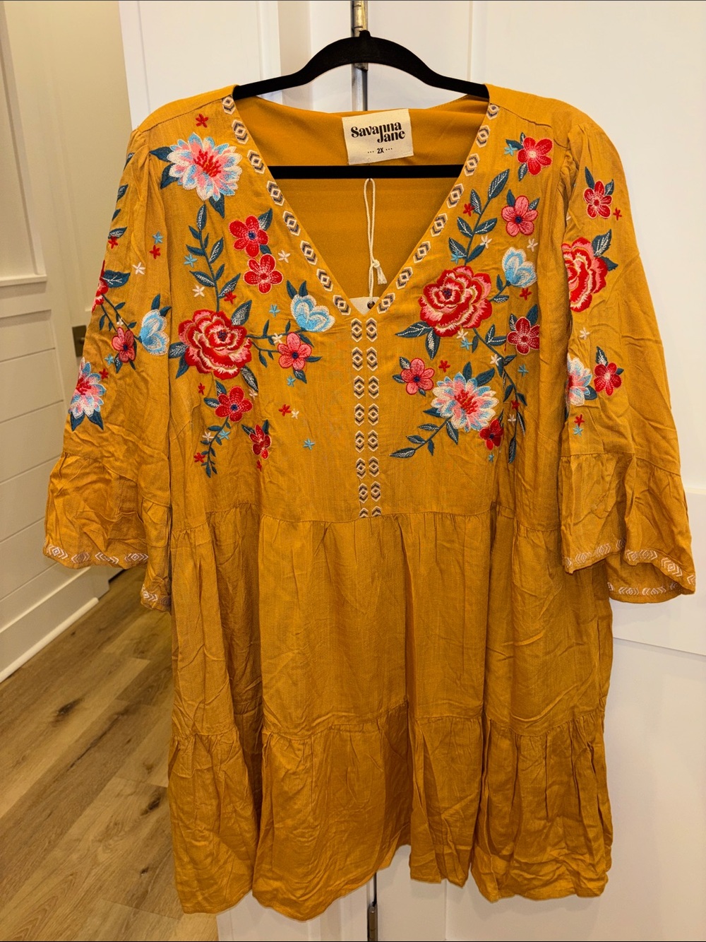 Savanna Jane Boutique Dress Embroidered Boho Marigold Fall NWT Flowy 1X 2X 3X - Picture 2 of 6